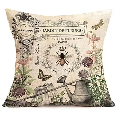 Farm Pillow Cover Vintage Bee Home Decorative Pillowcase Seat Cover Linen Square Pillowcase 45X45cm