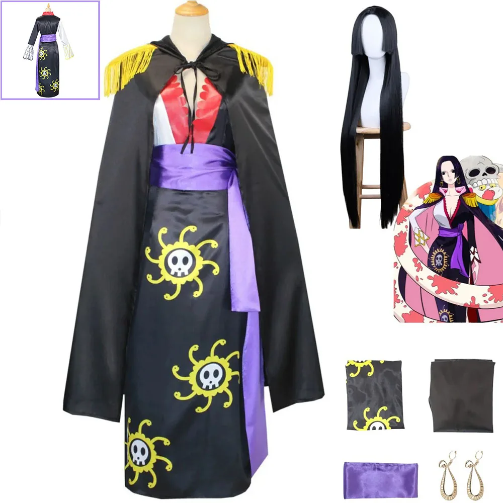 

Anime Seven Warlords of The Sea Boa·Hancock Empire Snake Cosplay Costume Black Cloak Kimono Wig Woman Carnival Party Dress Up