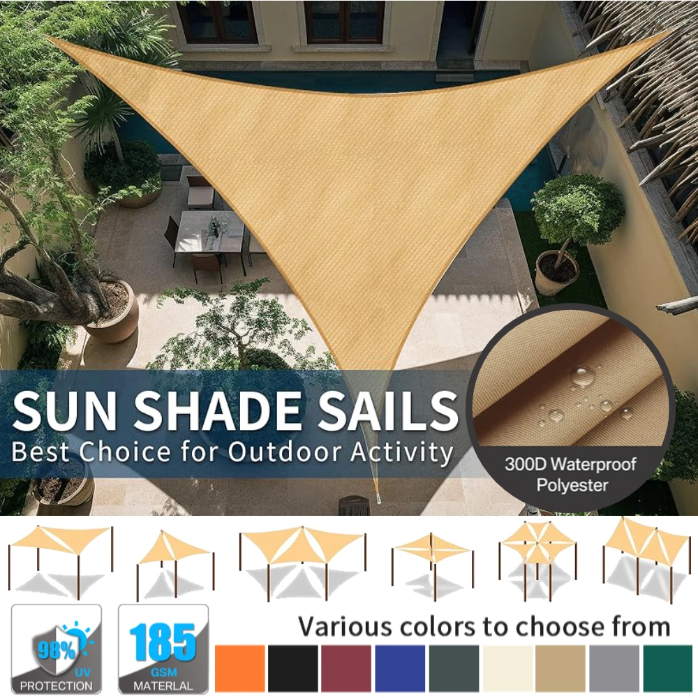 

Парус с треугольным тенером, водостойкий солнцезащитный навес, блокирующий УФ-излучение, навес с бесплатными веревками для наружного сада, беседки, патио, солнцезащитный тент