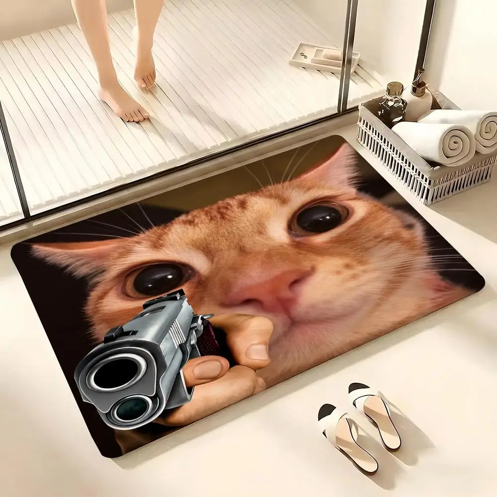 Meme Cats Crazy Scenes Floor Mat Flannel Rug Non Slip Absorbent Soft Washable For Entryway Hallway Bathroom Kitchen Decor