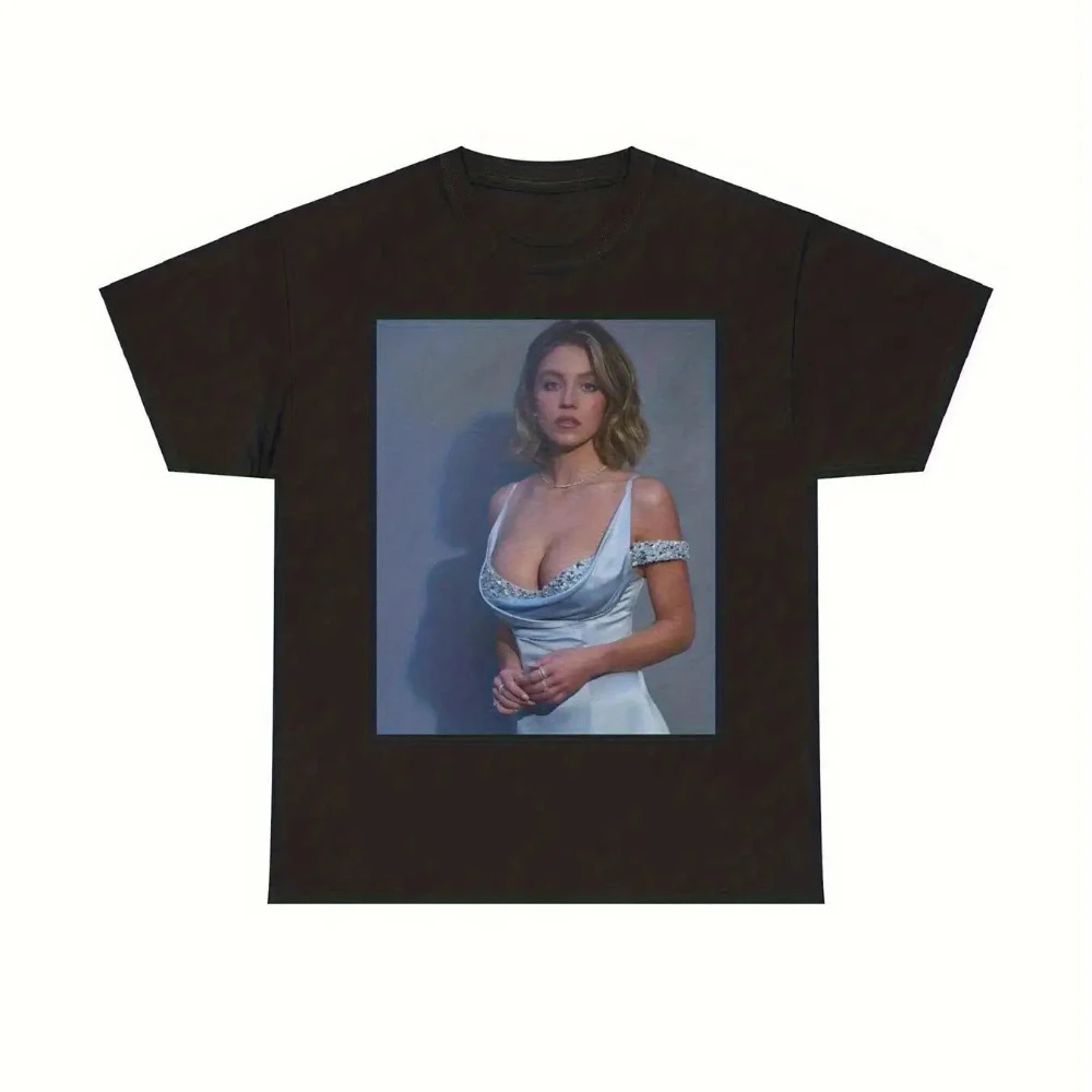 Sydney Sweeney Actress Iconic Pose T-Shirt Non-See-Through Fabric Officially Inspired Euphoria TV Show Look Unisex Casual Tee