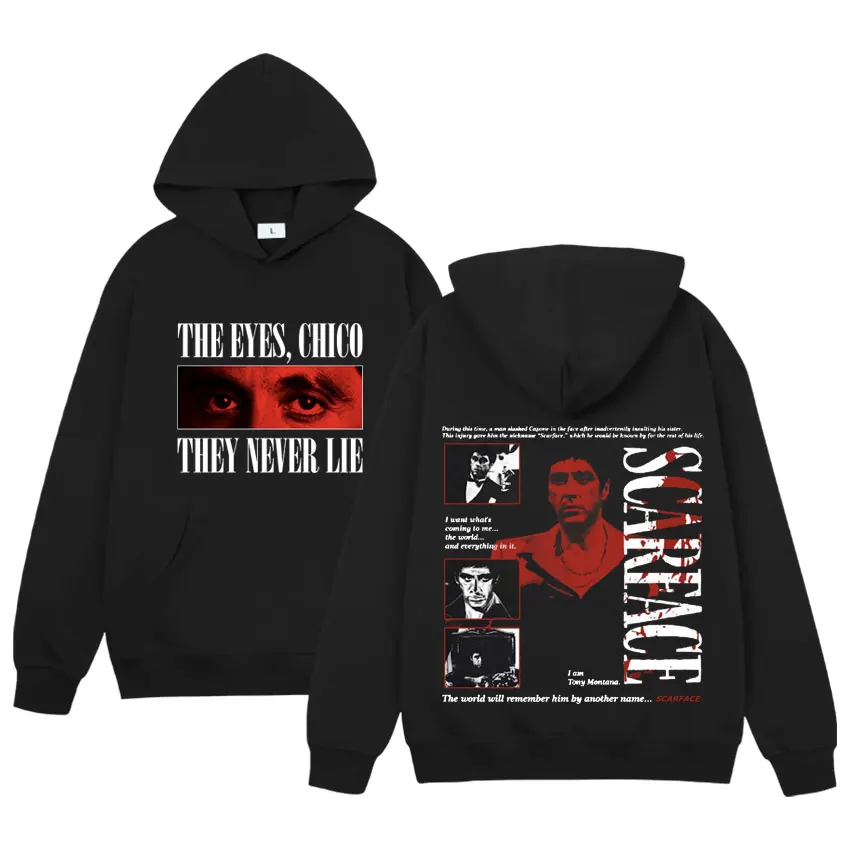 

Fashion Gangsters Movie Scarface Print Hoodie Tony Montana Al Pacino Hooded Sweatshirts Mens Classic Harajuku Oversized Hoodies