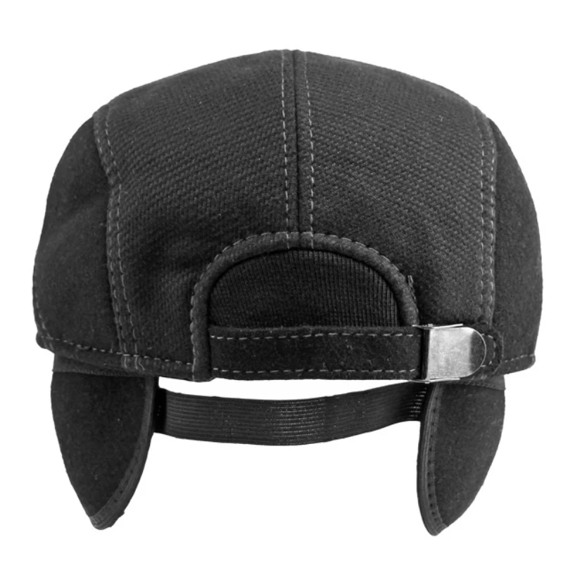 HT4115 Berets Men Cap Thick Warm Wool Beret Hat with Ear Flap Retro Flat Cap Male Ajustable Autumn Winter Beret Cap