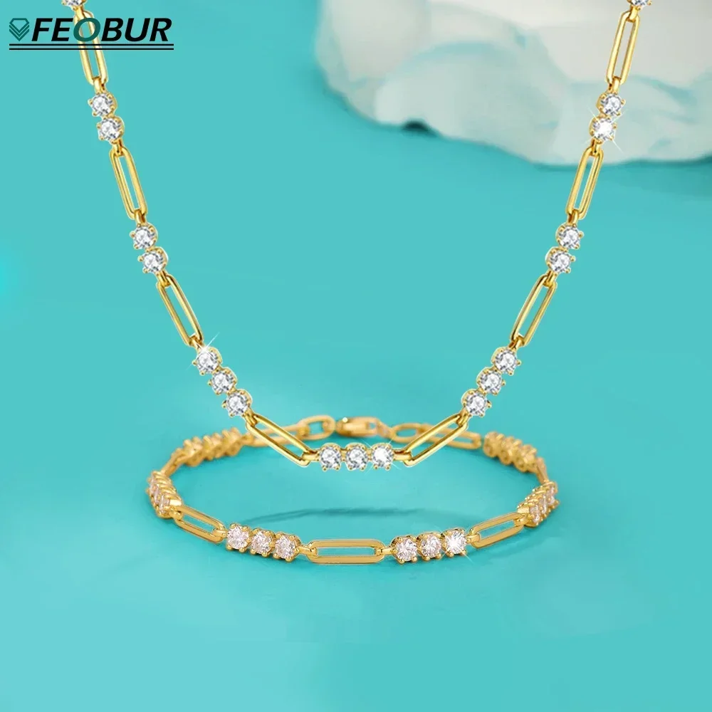 

FEOBUR 3mm Moissanite Diamond Paperclip Necklace for Women 925 Sterling Silver Plated 18K Gold Neck Chain Wedding Jewely Gift