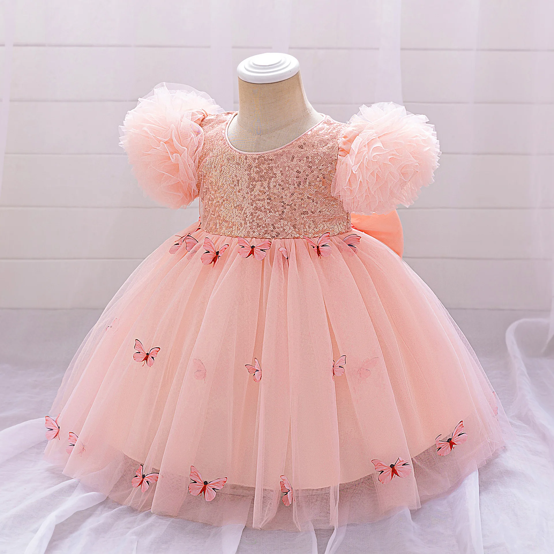 Baby Girl Dresses Embroidery Butterfly Party Dress For Girls 1st Birthday Evening Dress Toddler Sequin Princess Dress 0-3 Years