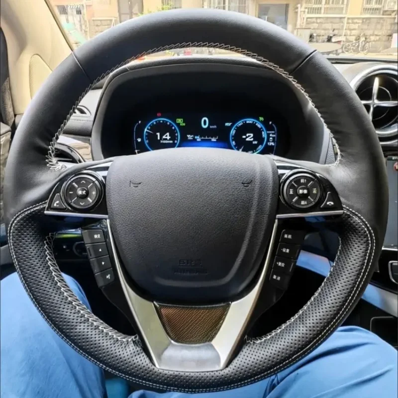 

Hand-stitched Comfy Breathable Genuine Leather Fiber Steering Wheel Cover For BYD ATTO 3 Dolphin EV 2022-2024 PU Car Accessories