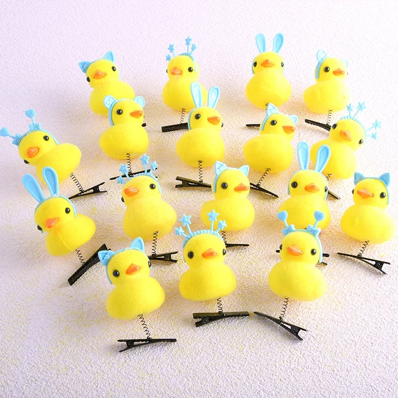 Dibujos animados divertidos niños 3D pequeño pato amarillo horquilla de felpa moda Animal pico de pato Clip accesorios sombreros regalo al por mayor