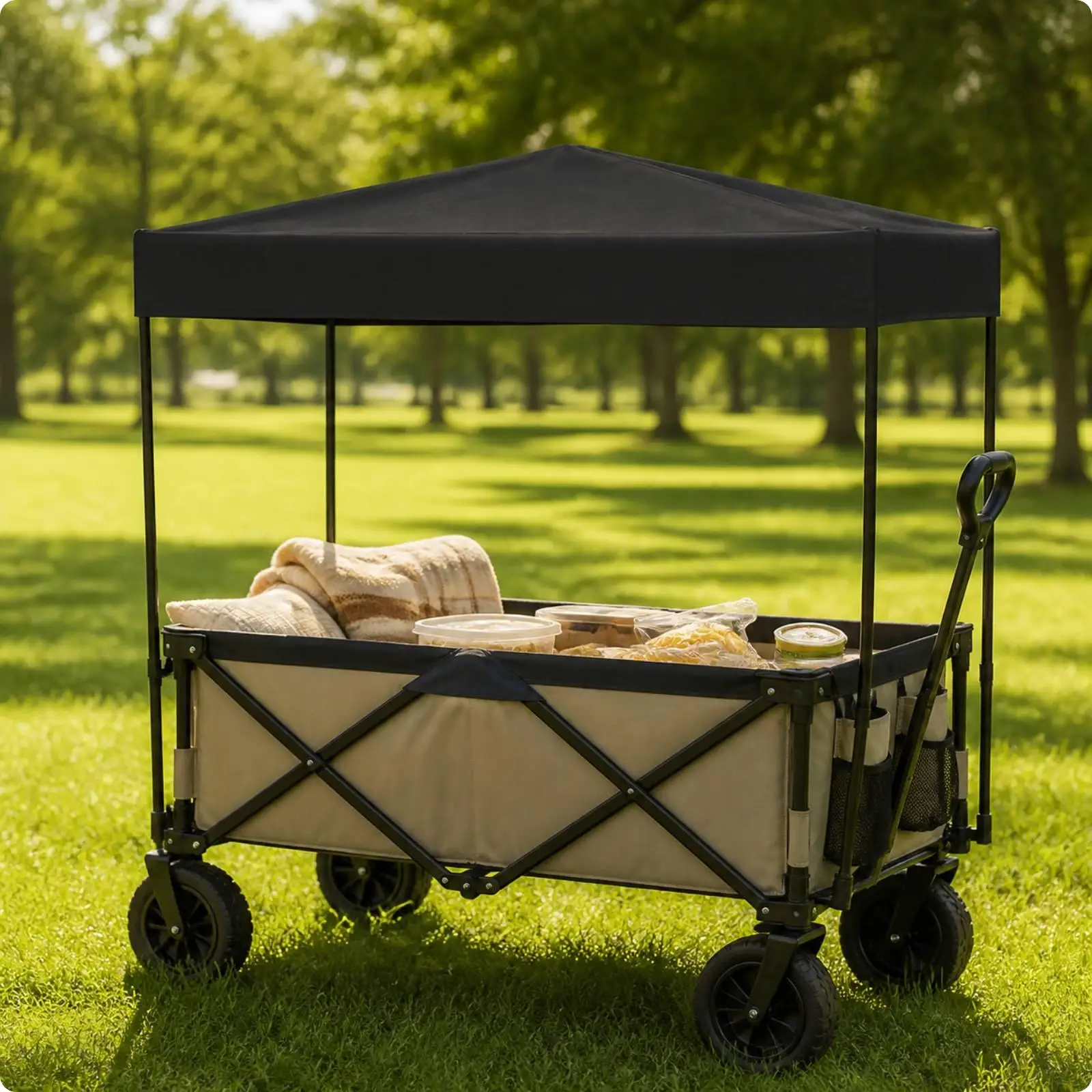 Mongoliandesign Canopy Waterproof Wagon Canopy with Support Rods Sunprotecting for Campers, Families, Outdoor Transporting,