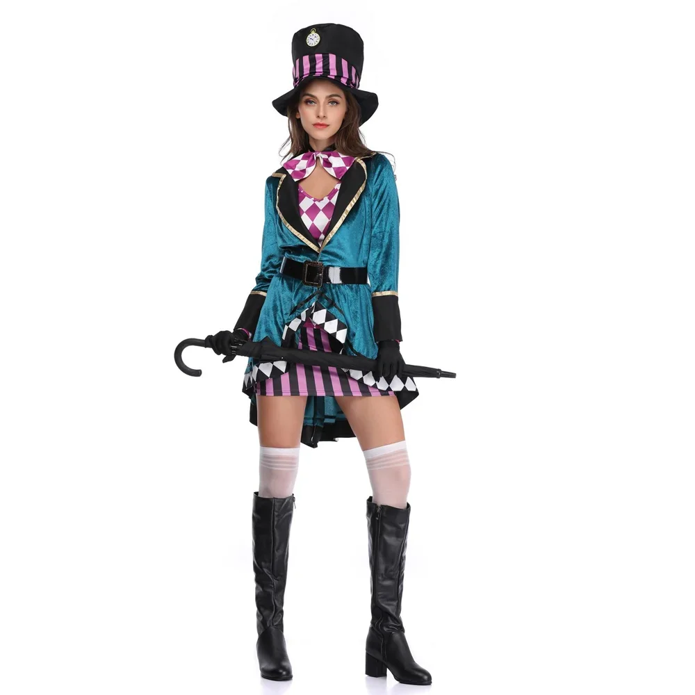 women Cosplay Costume mad hatter adult Outfit Fancy Dress plus size Halloween party Carnival Witch Costumes