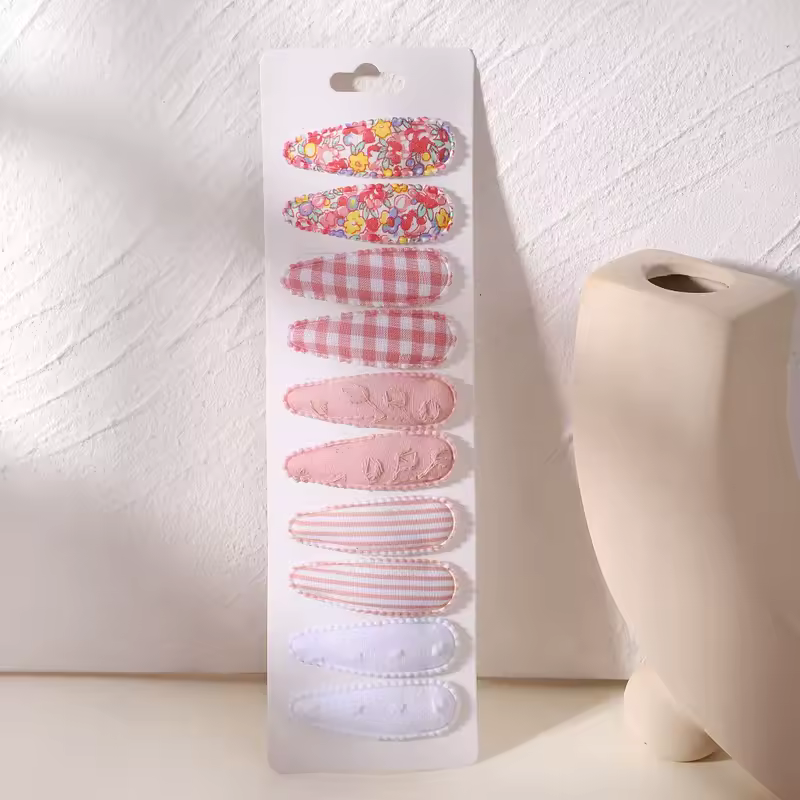 10Pcs/Lot Fresh Print Cotton Alloy Hair Clips for Kids Fabric Plaid BB Hairpins Girl Hairgripe Headwear Baby Hair Accessories - Image 9