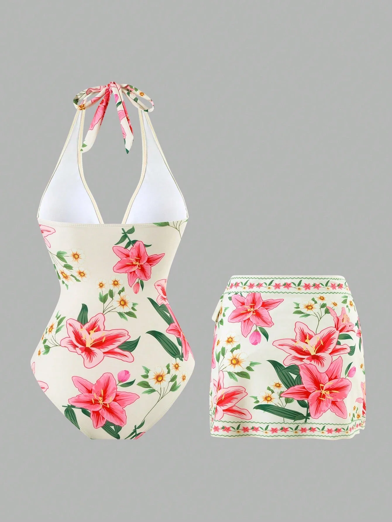 

Женский слитный купальник с цветочным принтом и юбкой, комплект для пляжного отдыха, летний