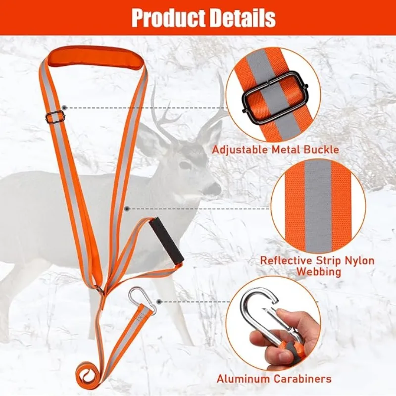 Deer Drag and Harness Heavy Duty Deer Drag Strap with Non-Slip Handle Durable Reflective Orange Rope Pulling Hunting Accessories