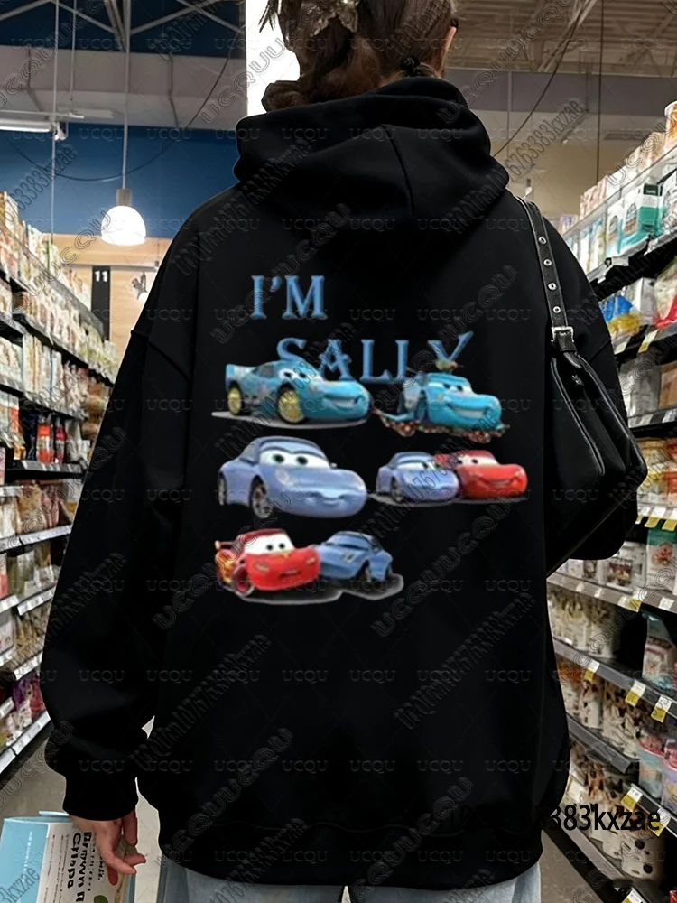 أنا البرق ماكوين وأنا سالي طباعة الأزواج هوديس للنساء الرجال سالي وماكوين الشتاء قلنسوة من القطن Y2K الشارع رداء علوي غير رسمي #4