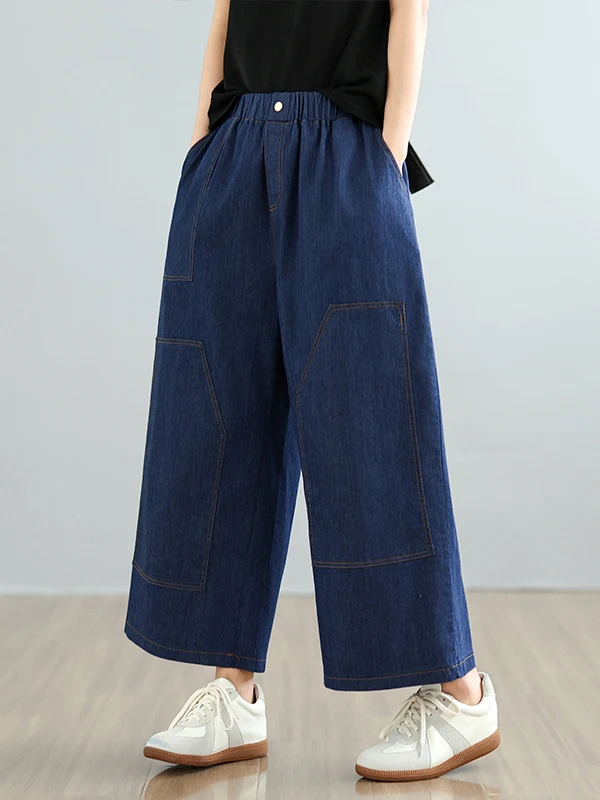 

High Waist Loose Wide Leg Jeans Casual Summer New Sle Blue Denim Nine Points Slimming Women's plus Size Faion Trousers