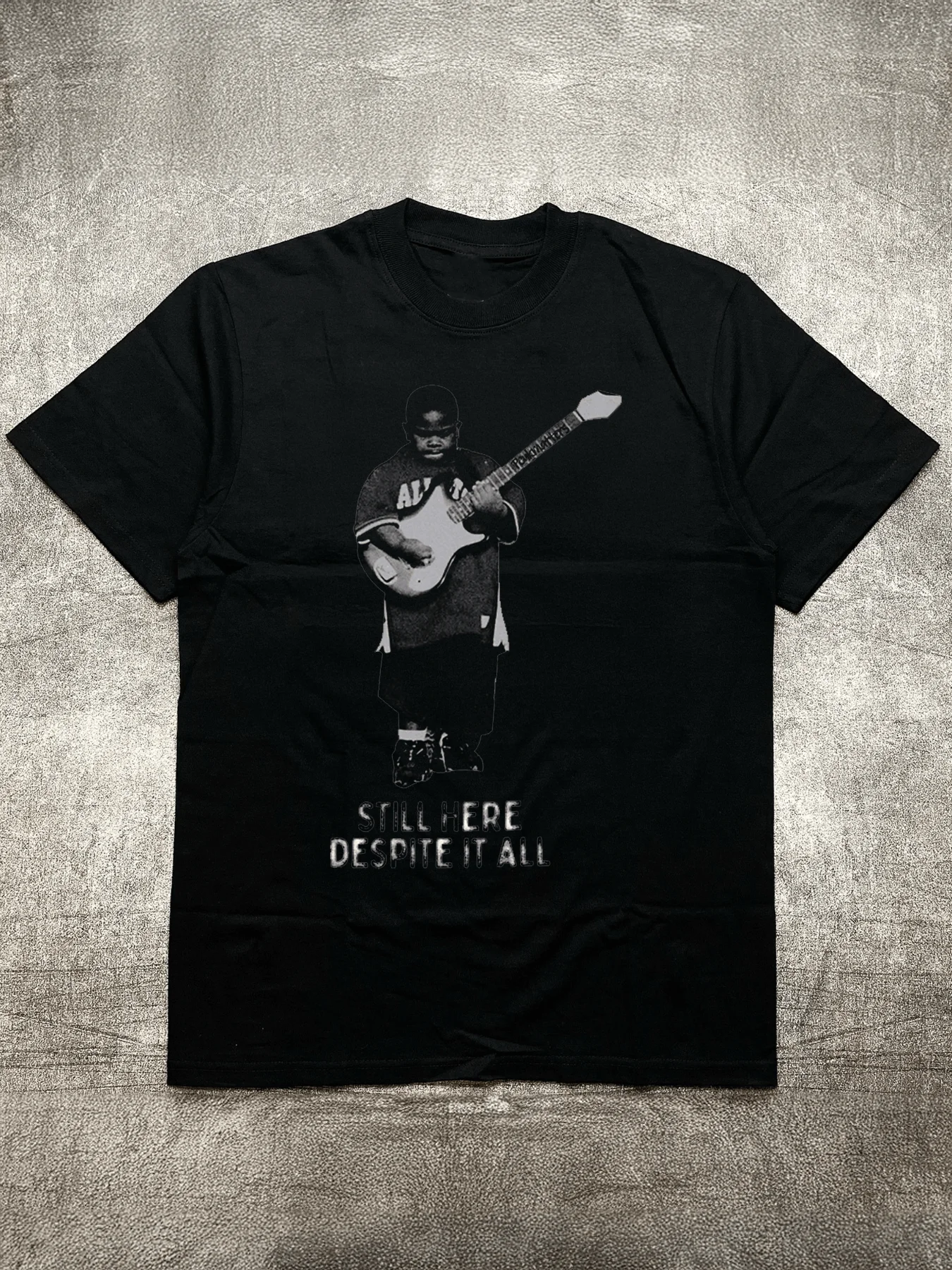

Black 200g Cotton Men's T-Shirt, Boy Playing Guitar with Inspirational Text Heat-Transfer Print