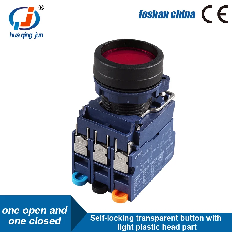 Huaqingjun Trong Suốt Nút Đèn Led Tự Khóa Không NC Nút Ấn Công Tắc Cho Contactor