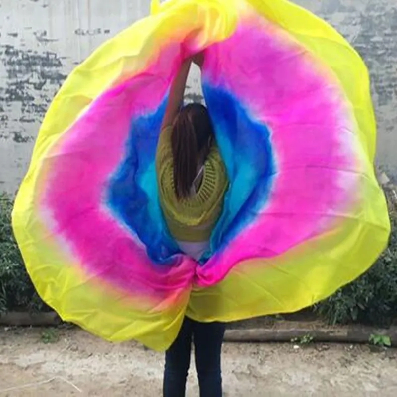 Half Circle Gradient Belly Dance Silk Veils Dancer Stage Performance Props White Yellow Pink Orange 250*114cm Professional