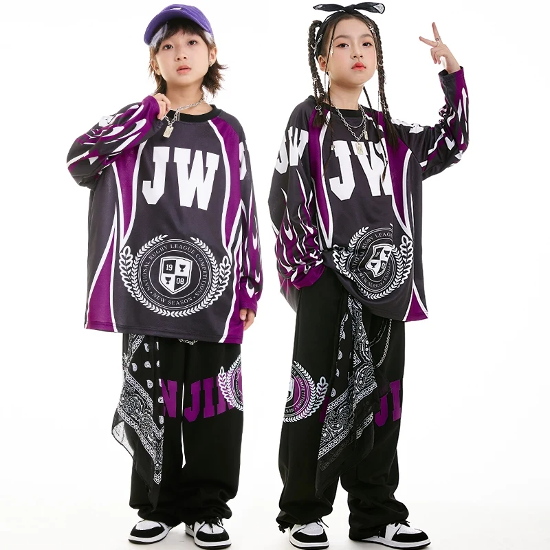 Jungen Mädchen Street Dance Hip Hop Kleidung Jazz Dance Performance Kostüme Lose Langarm Bühne Kleidung Kinder Outfit DN19139
