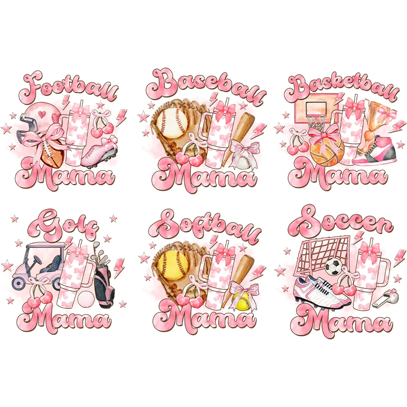 Moter's Day DTF Heat Transfer Baseball Design Iron On Print Patch Clothing Pink Series Transfer Transfer Appliqued T Shirts DIY