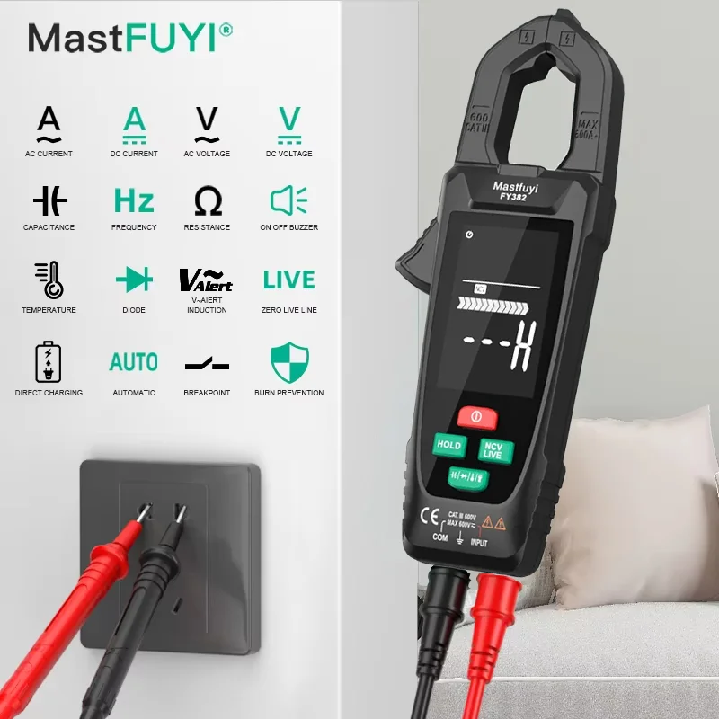 

Smart True RMS Auto Range Temp Capacitance Ohm Hz Ammeter Plier AC DC Voltage Current Clamp Big Screen Digital Clamp Meter