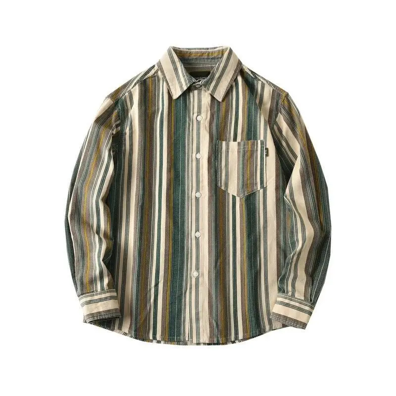 American Retro Striped Long-sleeved Shirt Men's 2026 Spring and Autumn Casual Trend Loose Shirt
