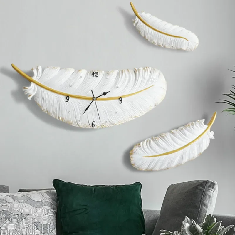 

Resin Feather Wall Clock Silent Modern Design Wedding Office Decoration Living Room Creative Watch Home Decor