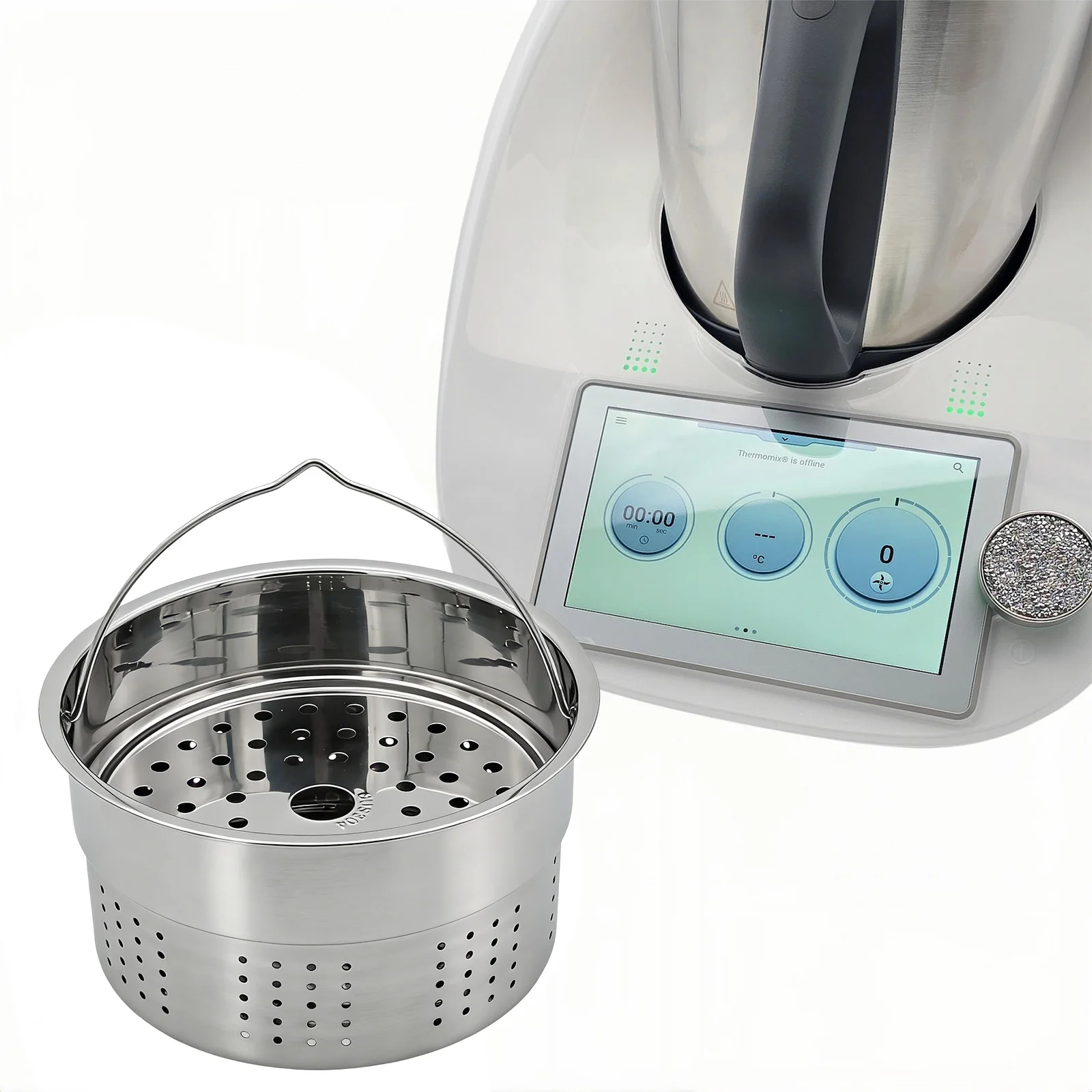 Cesta vaporera de acero inoxidable 304 con asa - Compatible con Thermomix TM5 TM6 - Diseño multiusos - Cocinar el lavado al vapor