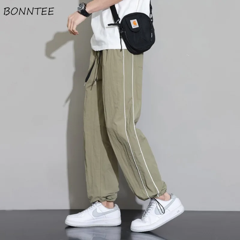

Side-strap Pants Men Korean Fashion Baggy Joggers Simple Casual Handsome All-match Full-length Breathable Soft Straight Trousers