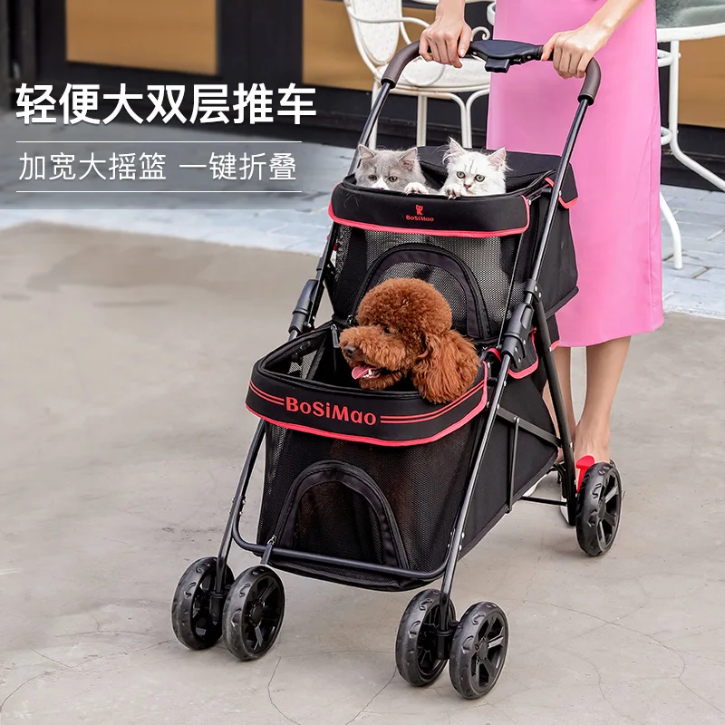 Small and Medium-sized Dog-type Pet Double-decker Trolley Large Trolley Enlarged and Widened Walking Dog and Cat Out Trolley