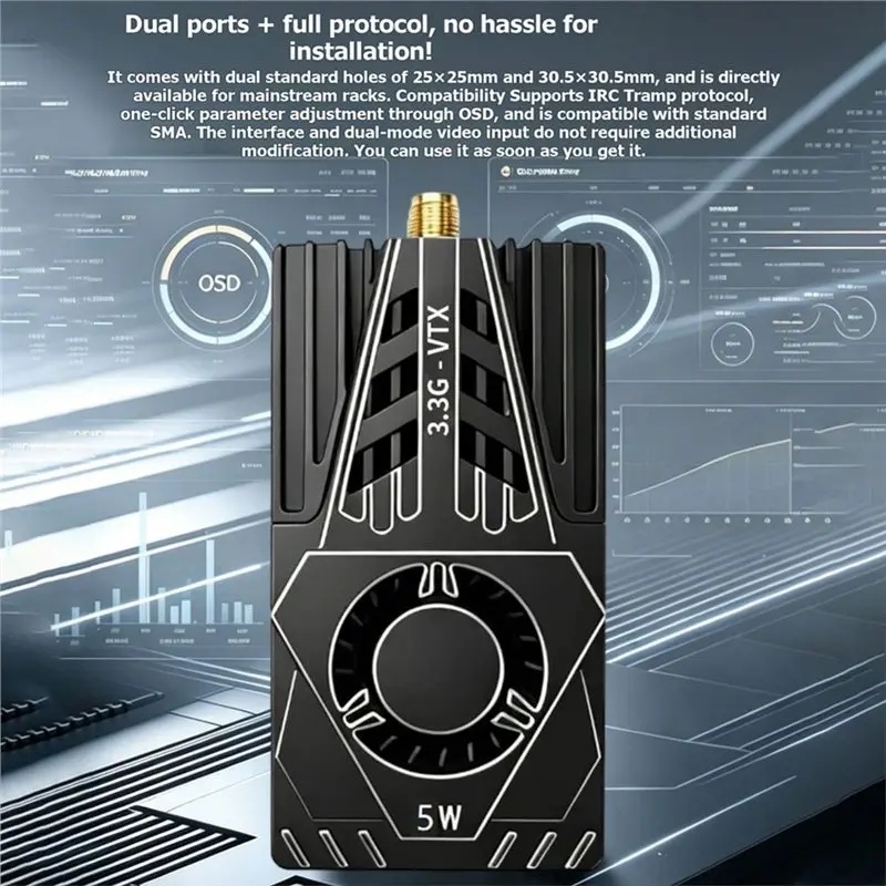 ABXE-3.3G 5W VTX FPV Video Transmitter 25Mw/800Mw/2000Mw/5000Mw/PIT Adjustable IRC Tramp Protocol For FPV Long Range RC Drone