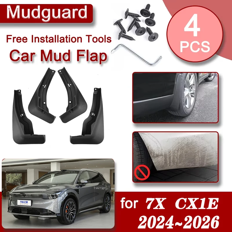 4pcs Car Mudguards For Zeekr 7X Accessories CX1E 2024 2025 2026 Auto Mud Flap Splash Mudflap Fender Flare Guards Car Accessories