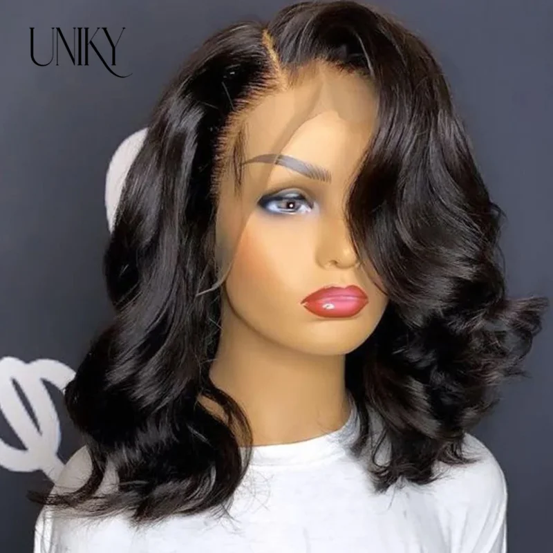 

13×4 Body Wave Short Bob Wig Peruvian HD Transparent Lace Frontal Wig Lace Front Human Hair Wavy Lace Closure Wigs for Women