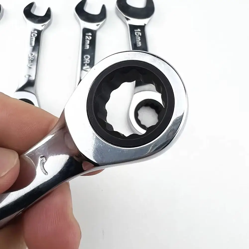 1Pcs New 6-19mm Ratchet Socket Spanner Reversible Combination Short Handle Stubby Single Wrench Steel 72 Teeth Nut Repair Tool