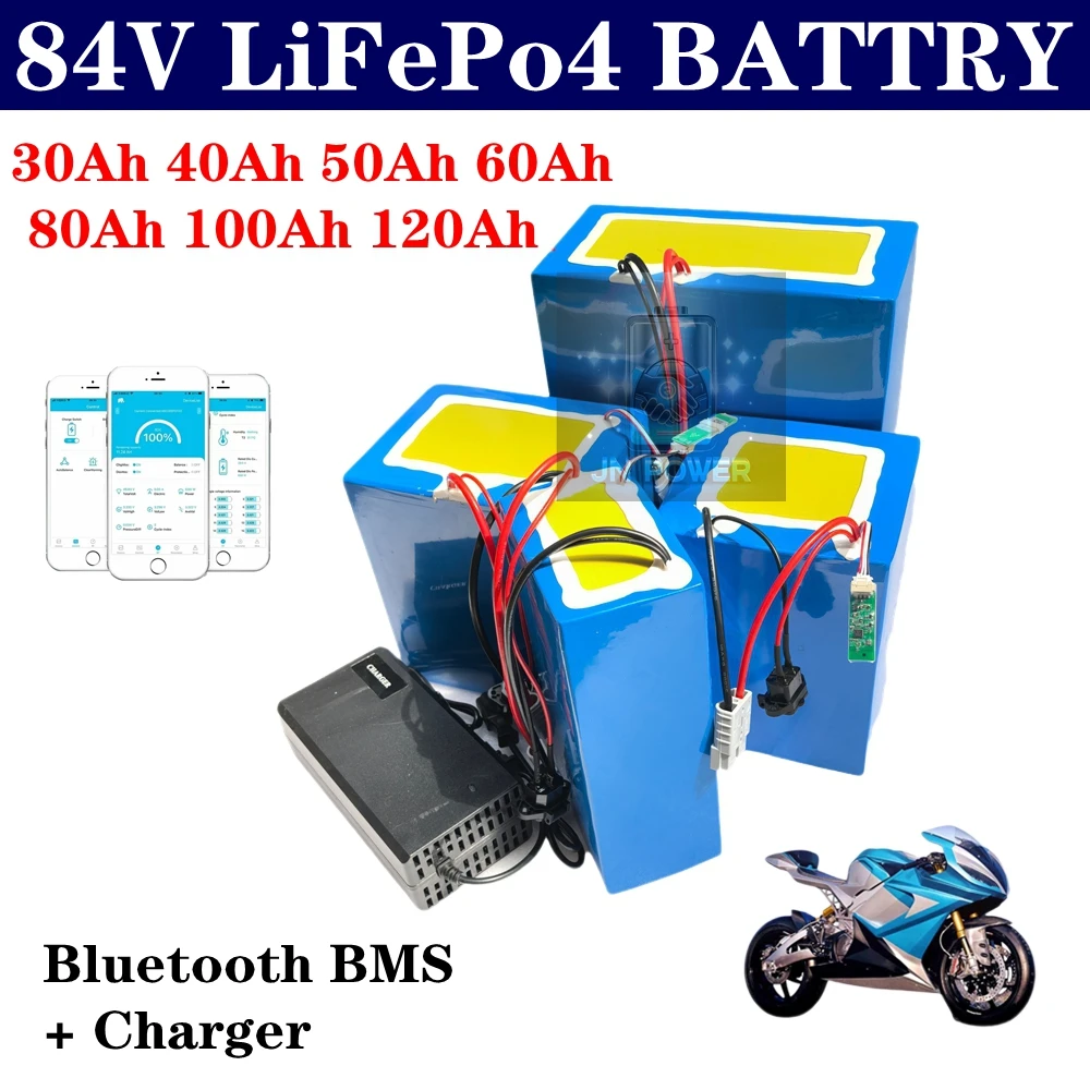 

27S Bluetooth App BMS 84V 50Ah 30Ah 40Ah 80Ah 100Ah 120Ah Lifepo4 Battery for 3000W 8000W Motorcycle motorcycle Floor Golf Cart