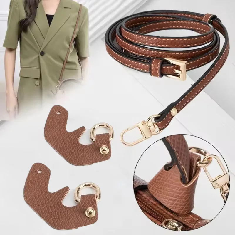 Bag Transformation Accessories for Longchamp mini Bag Straps Punch-free Genuine Leather Shoulder Strap Crossbody Buckle