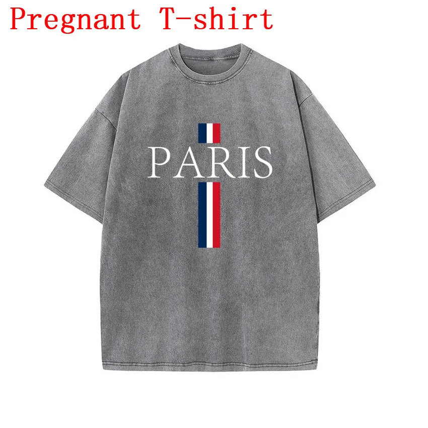 

Funny Paris printed T Shirt harajuku hip hop Water Washed Retro Round Neck Pregnant Woman T shirt Short sleeve Gothic Clothing T