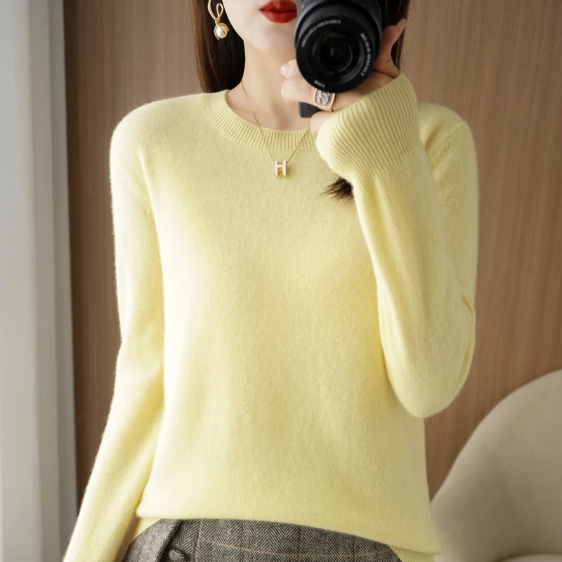 Autumn And Winter New Fashion Round Neck Knitted Women\'s Loose Thin Pullover Solid Color Long Sleeved Sweater Top Fashion GH2222