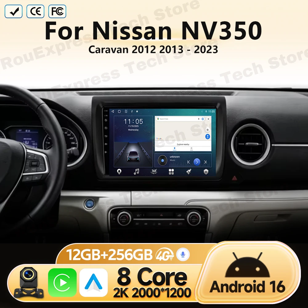 Autoradio For Nissan NV350 Caravan 2012 2013 2014 2015-2023 Android 16 GPS Navigation Multimedia Video Player Stereo No DVD 2Din
