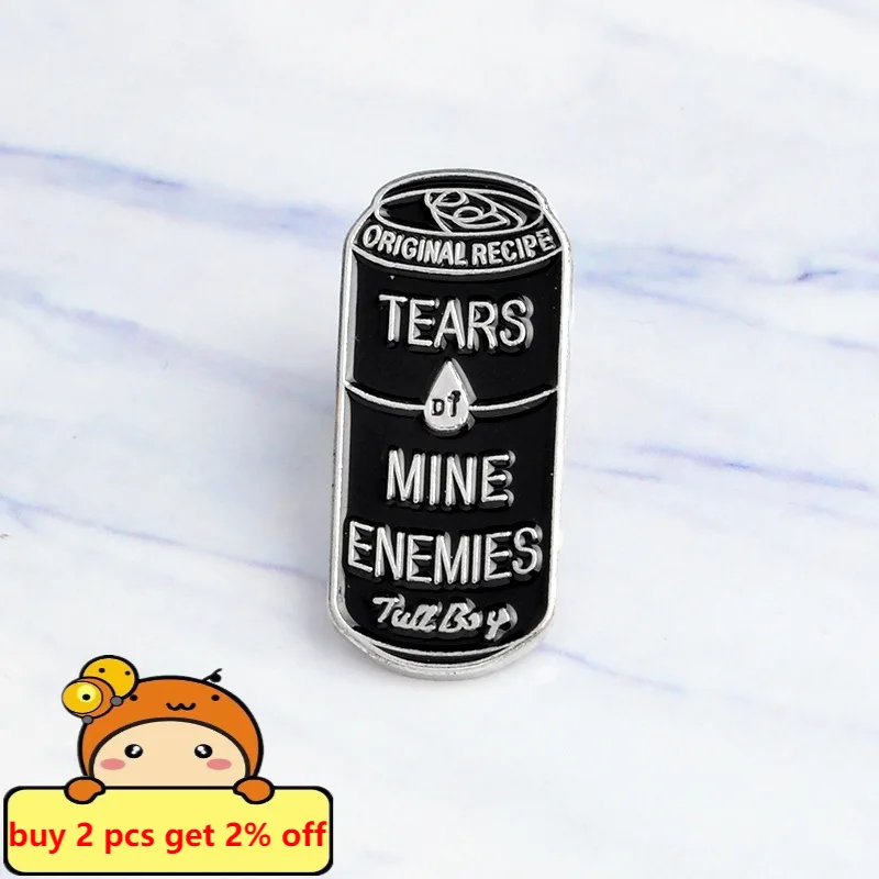 Sports Series Black Pop-top Badge Bag Can Iron Cans ORIGINAL RECIPE Drink Beverage TEARS MINE ENEMIES TALL BOY Enamel Pin Brooch