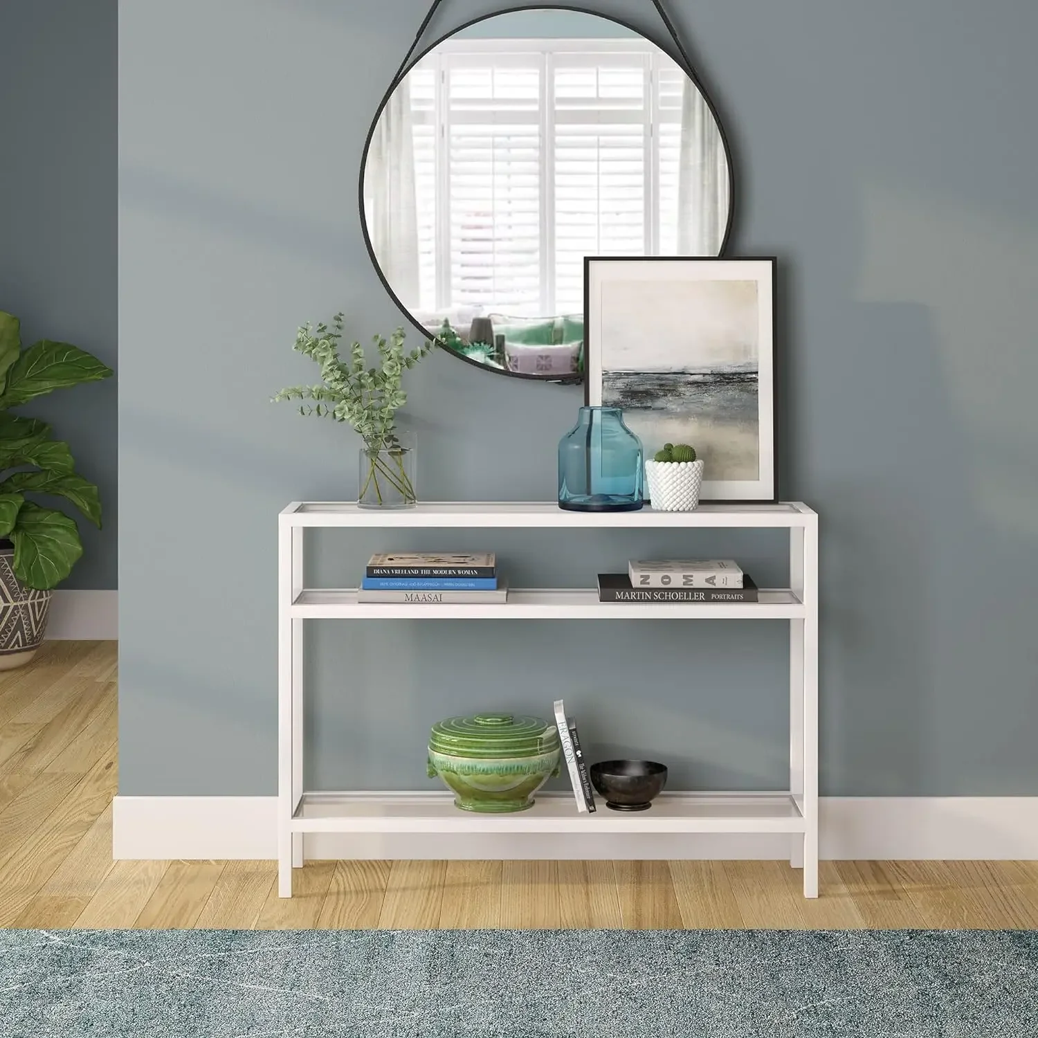 

42" Wide Rectangular Console Table in White, Entryway Table, Accent Table for Living Room, Hallway