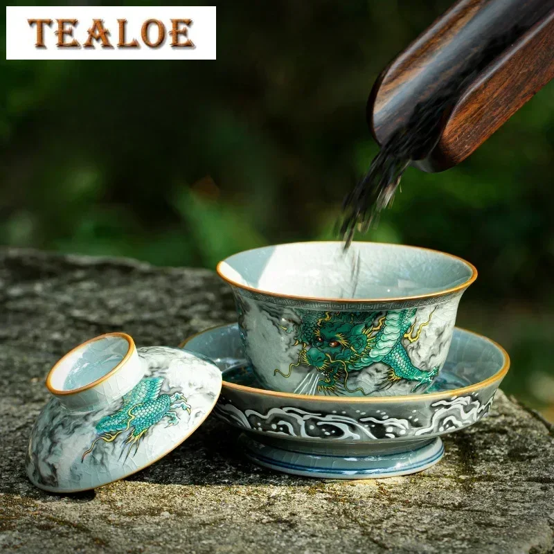 

1PCS ceramic gaiwan tea bowl Chinese retro handmade drawing twelve zodiac animals dragon made teacup high-end tea set gift