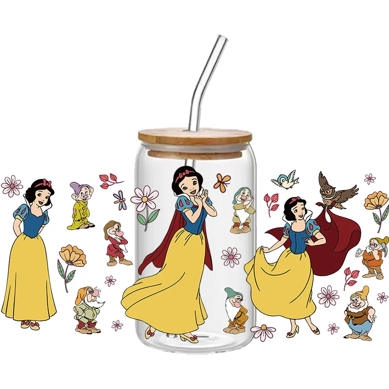 Disney Snow White Cultural stickers Cute animated stickers UV 3D transfer printing adhesive 16oz glass cup Multiple mixed batch