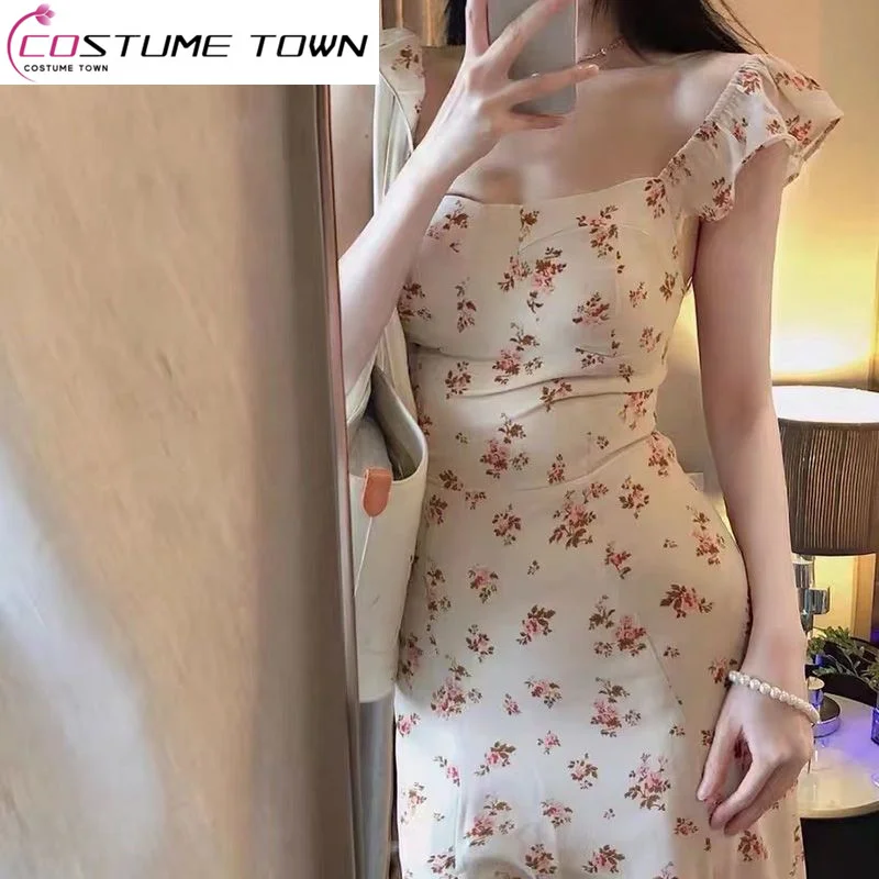 

Fashionable and Pure Style Skirt 2023 New Summer Tea Break Skirt French Style Fragmented Flower Suspended Dress Girl