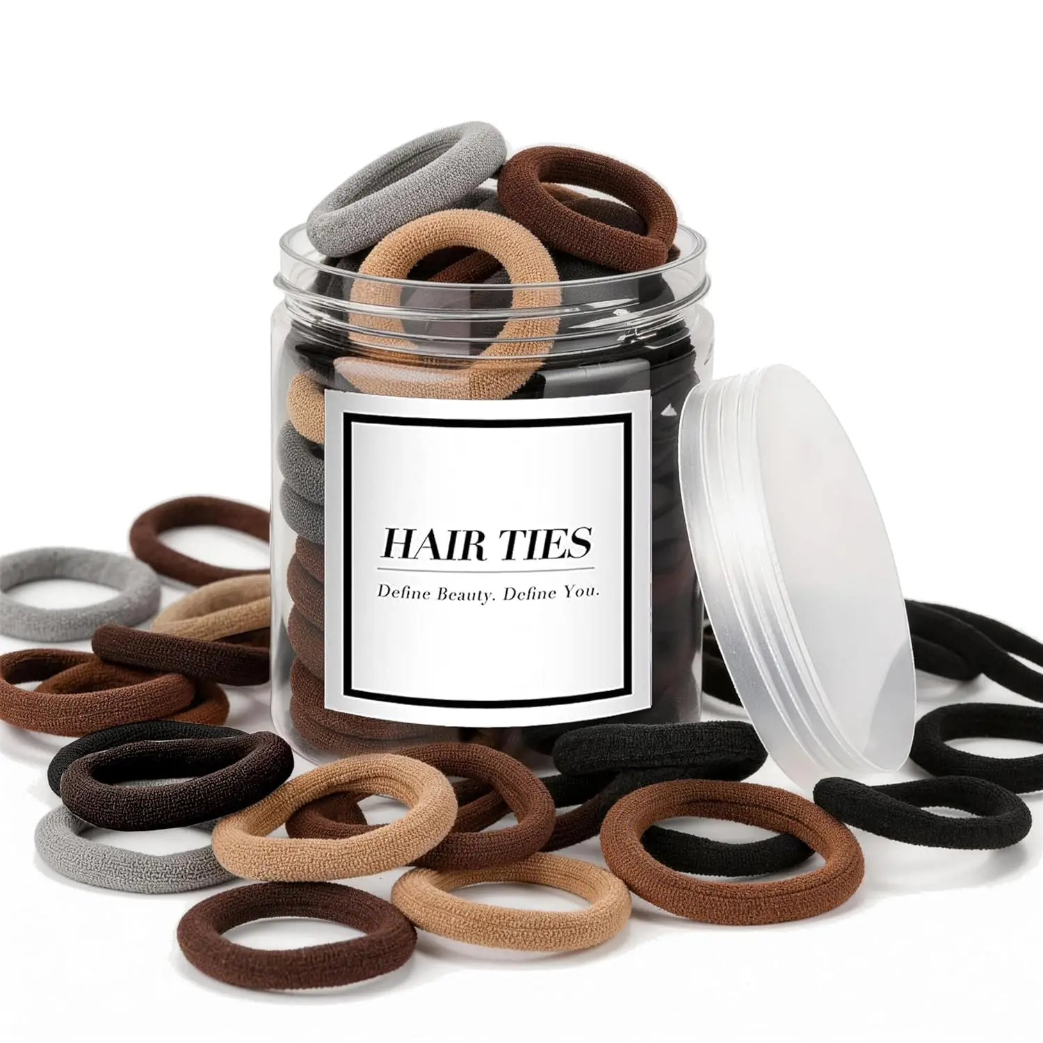 

50PCS Seamless Cotton Hair Ties for Thick Hair, Ponytail Holders No Damage, Neutral Colors