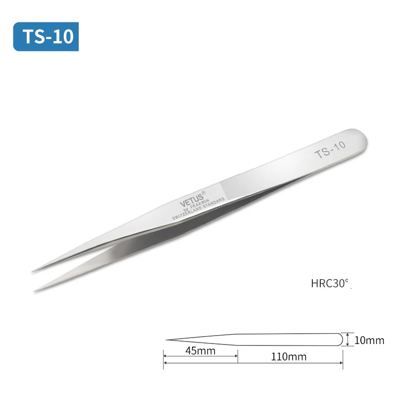 1 Pc VETUS TS series Stainless Steel Industrial Anti-static Tweezers Watchmaker Repair Tools With Security Label TS-13