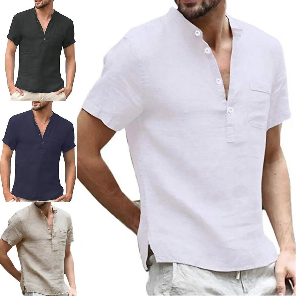 Classic  Loose Shirt Skin-friendly V Neck Casual Thin T-shirt V Neck Moisture-wicking Tee Shirt for Holiday