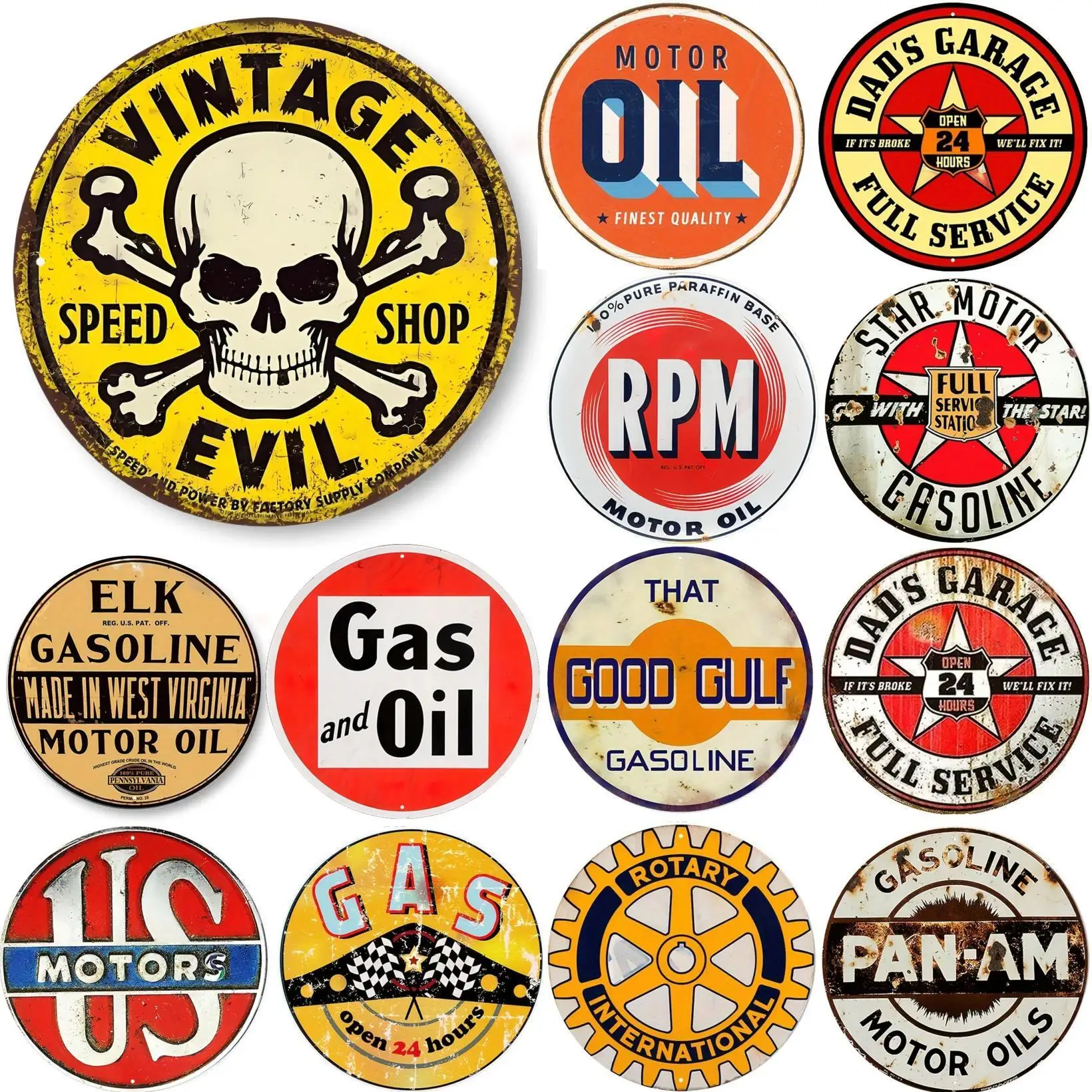 US Motor Oil Sign Vintage Round Metal Tin Sign Motor Oil Nostalgic Art Poster Retro Plate Garage Bar Pub Home Restaurant Decor