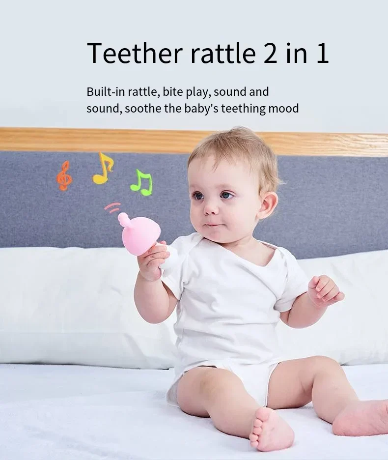 1PC 4-Colors 360 Degreebaby toys baby rattle Rabbit Rattle Soothing Silicone toddler toys
