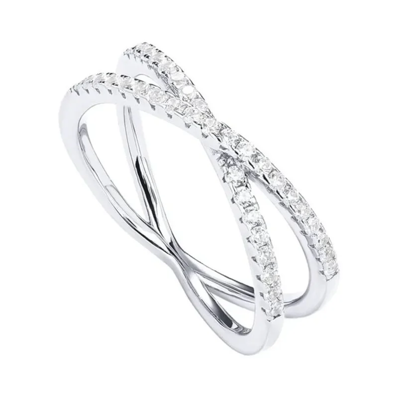 Crossing Finger Ring Shiny Zircon Rings for Women Men New X Shape Round Fashion Women Personality Jewelry