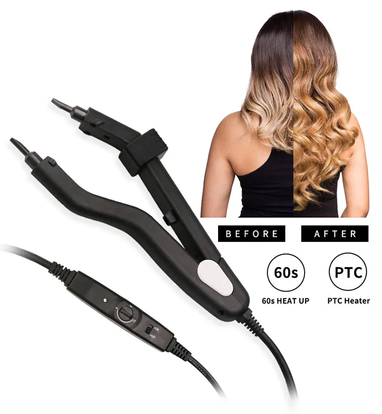 Loof Adjustable Temperature 220℃ Smart Mini Heating Tip Hair Extension Iron, Fusion Hair Extension Iron Keratin Bonding Tools
